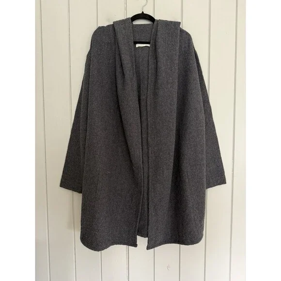 Hackwith Design House Hooded Coat L Large Gray Open Front Wool - Picture 1 of 6